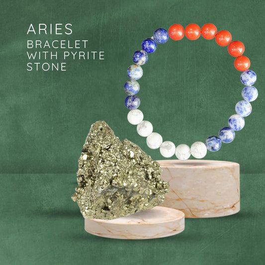 Aries Zodiac Mesh Rashi Healing Crystal Bracelet Natural Reiki Feng-Shui Healing Crystal Gem Stone Crystal Bracelet for Strength, Health & Prosperity Comes with FREE Natural Pyrite Stone