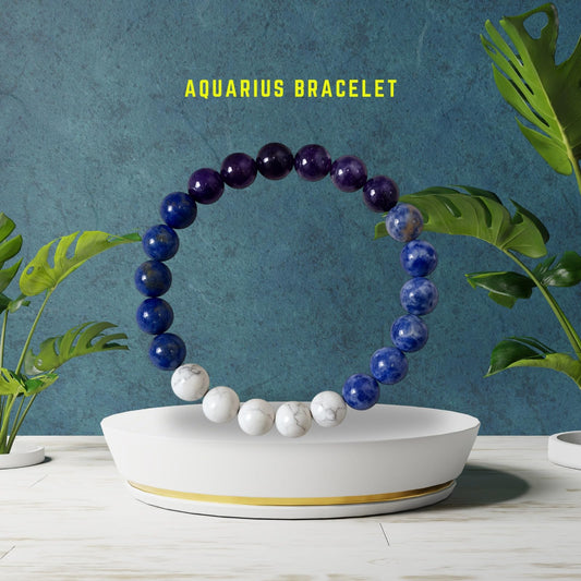 Aquarius Zodiac Kumbh Rashi Healing Crystal Bracelet Natural Reiki Feng-Shui Healing Crystal Gem Stone Crystal Bracelet for Economic Growth
