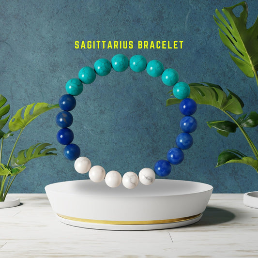Sagittarius Birthstone Dhanu Rashi Healing Crystal Bracelet Natural Reiki Feng-Shui Healing Crystal Gem Stone Crystal Bracelet for Luck, Love & Wellness Comes with FREE Natural Pyrite Stone