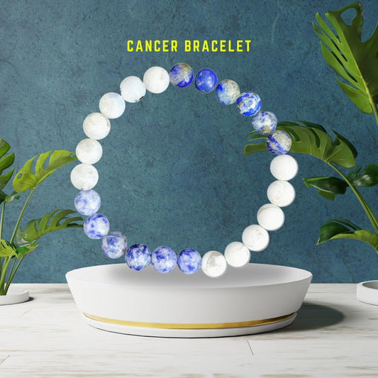 Handmade Cancer Zodiac Karka Rashi Healing Crystal Bracele Natural Reiki Feng-Shui Healing Crystal Gem Stone Crystal Bracelet for Wealth, Love & Wellness Comes with FREE Natural Pyrite Stone