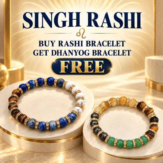 LEO Zodiac Singh Rashi Healing Crystal Bracelet Natural Reiki Feng-Shui Healing Crystal Gem Stone Crystal Bracelet for Wealth