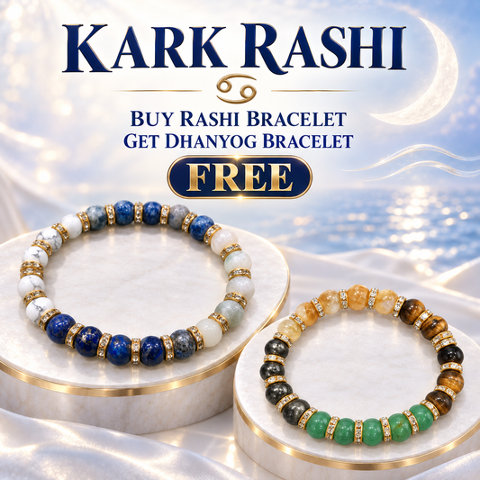 Handmade Cancer Zodiac Karka Rashi Healing Crystal Bracele Natural Reiki Feng-Shui Healing Crystal Gem Stone Crystal Bracelet for Wealth, Love & Wellness Comes with FREE Natural Pyrite Stone