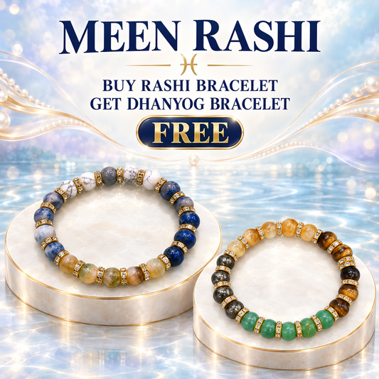 Handmade Pisces Zodiac Meen Rashi Healing Crystal Bracelet Natural Reiki Feng-Shui Healing Crystal Gem Stone Crystal Bracelet for Prosperity