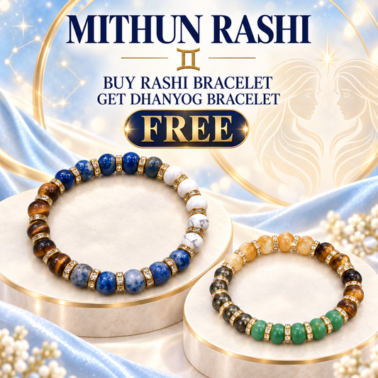 GEMINI Zodiac Mithun Rashi Healing Crystal Bracelet Natural Reiki Feng-Shui Healing Crystal Gem Stone Crystal Bracelet for Wealth