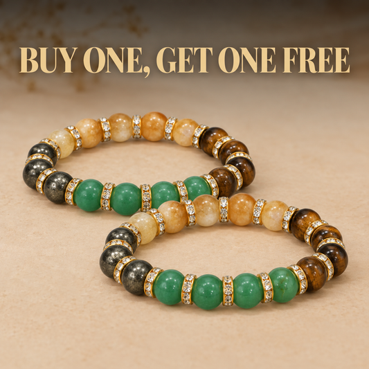 BLUNETRA Dhanyog Crystal Bracelet for Men & Women Ganpati Special: Buy 1 Get 1 FREE | Citrine, Pyrite, Green Aventurine & Tiger Eye | Positive Energy, Confidence & Prosperity Bracelet