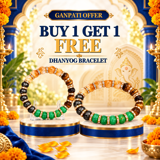BLUNETRA Dhanyog Crystal Bracelet for Men & Women Ganpati Special: Buy 1 Get 1 FREE | Citrine, Pyrite, Green Aventurine & Tiger Eye | Positive Energy, Confidence & Prosperity Bracelet