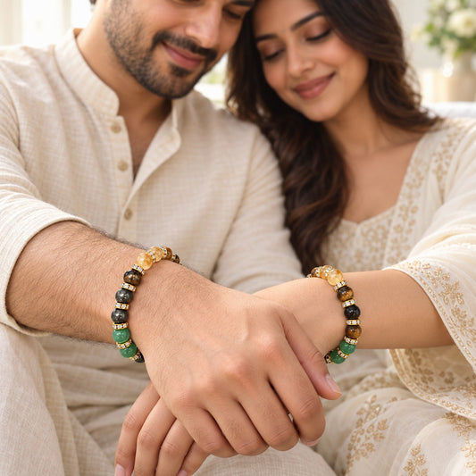 BLUNETRA Dhanyog Crystal Bracelet for Men & Women Ganpati Special: Buy 1 Get 1 FREE | Citrine, Pyrite, Green Aventurine & Tiger Eye | Positive Energy, Confidence & Prosperity Bracelet