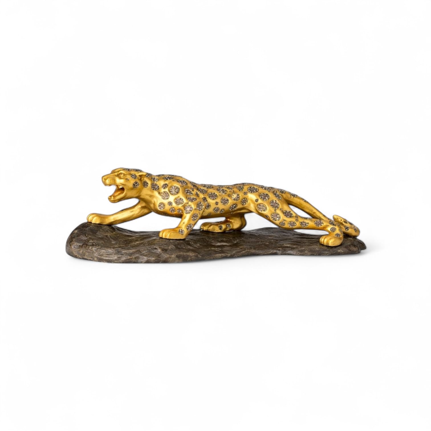 Jaguar Figurine with Pyrite Crystal Engraving | Decorative Animal Showpiece for Home Décor, Office Desk, Shelf & Gifting | Resin Statue 