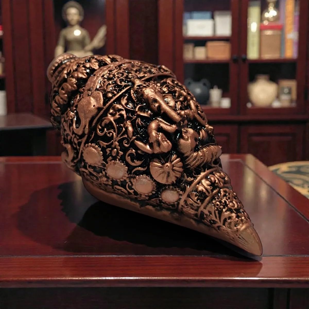 Shubh Ganesh Shankh Idol Antique Finish | Decorative Ganesh Showpiece for Home Décor, Office, Shelf & Gifting | Resin Spiritual Figurine