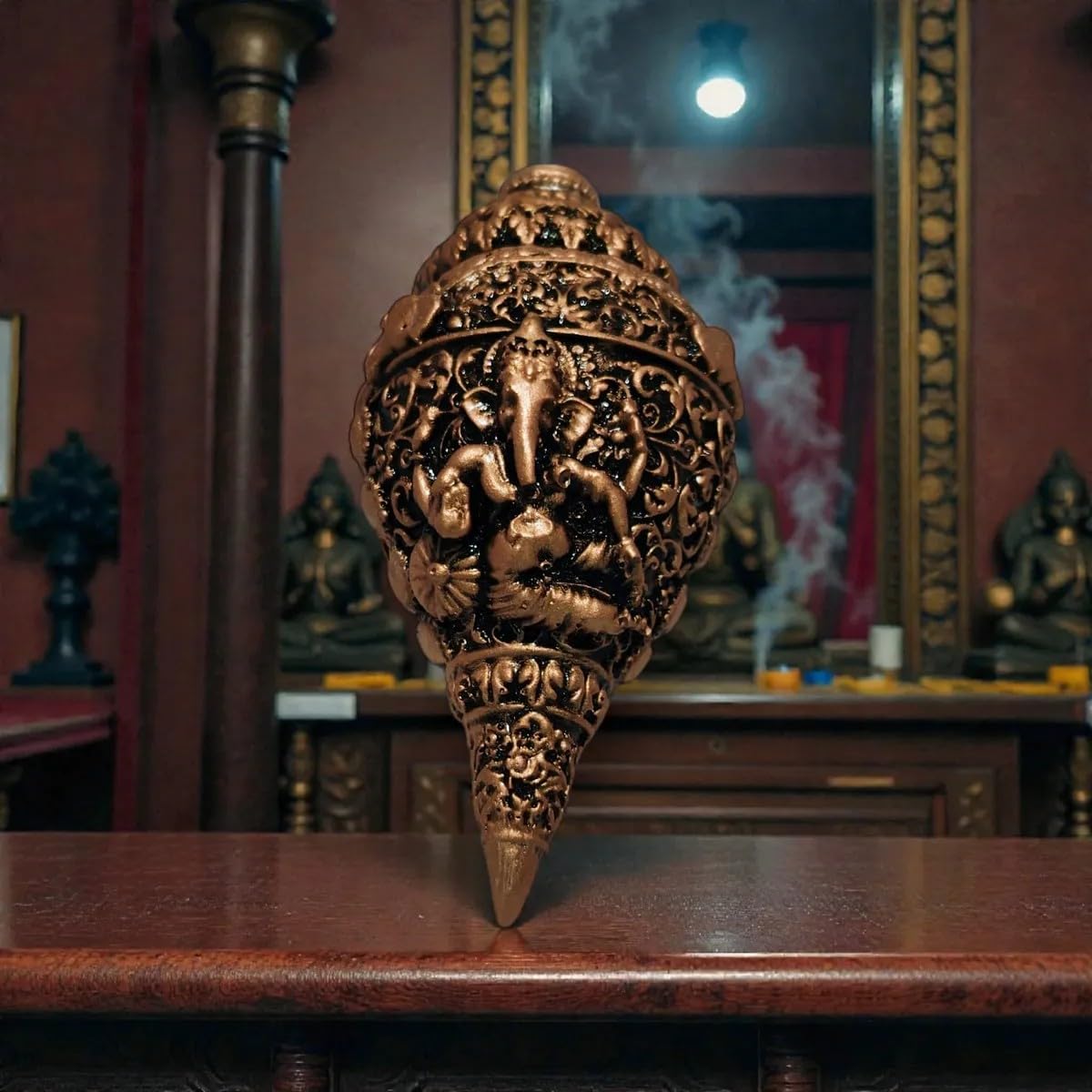Shubh Ganesh Shankh Idol Antique Finish | Decorative Ganesh Showpiece for Home Décor, Office, Shelf & Gifting | Resin Spiritual Figurine