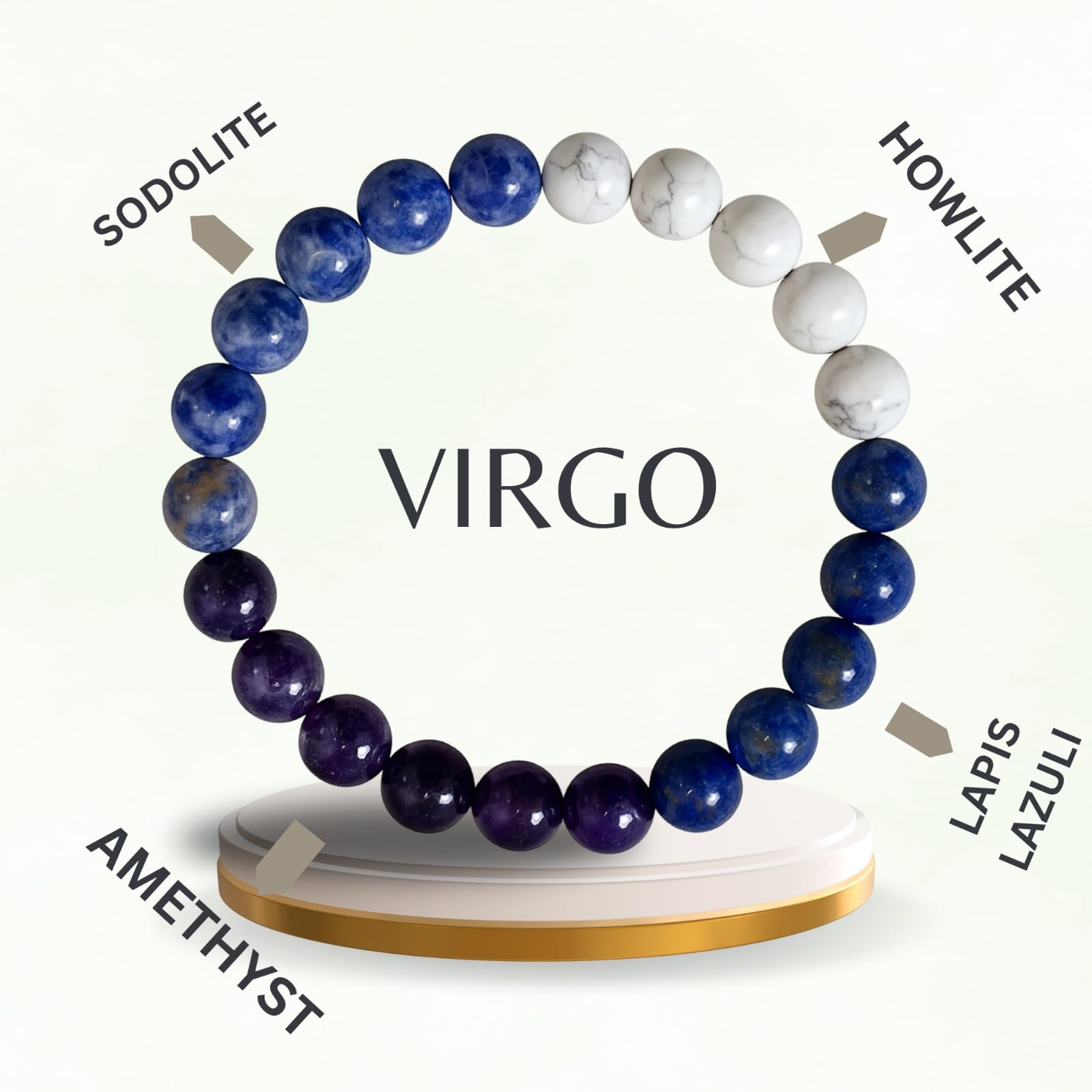 Handmade Virgo Zodiac Kanya Rashi Healing Crystal Bracelet Natural Reiki Feng-Shui Healing Crystal Gem Stone Crystal Bracelet for Economic Growth