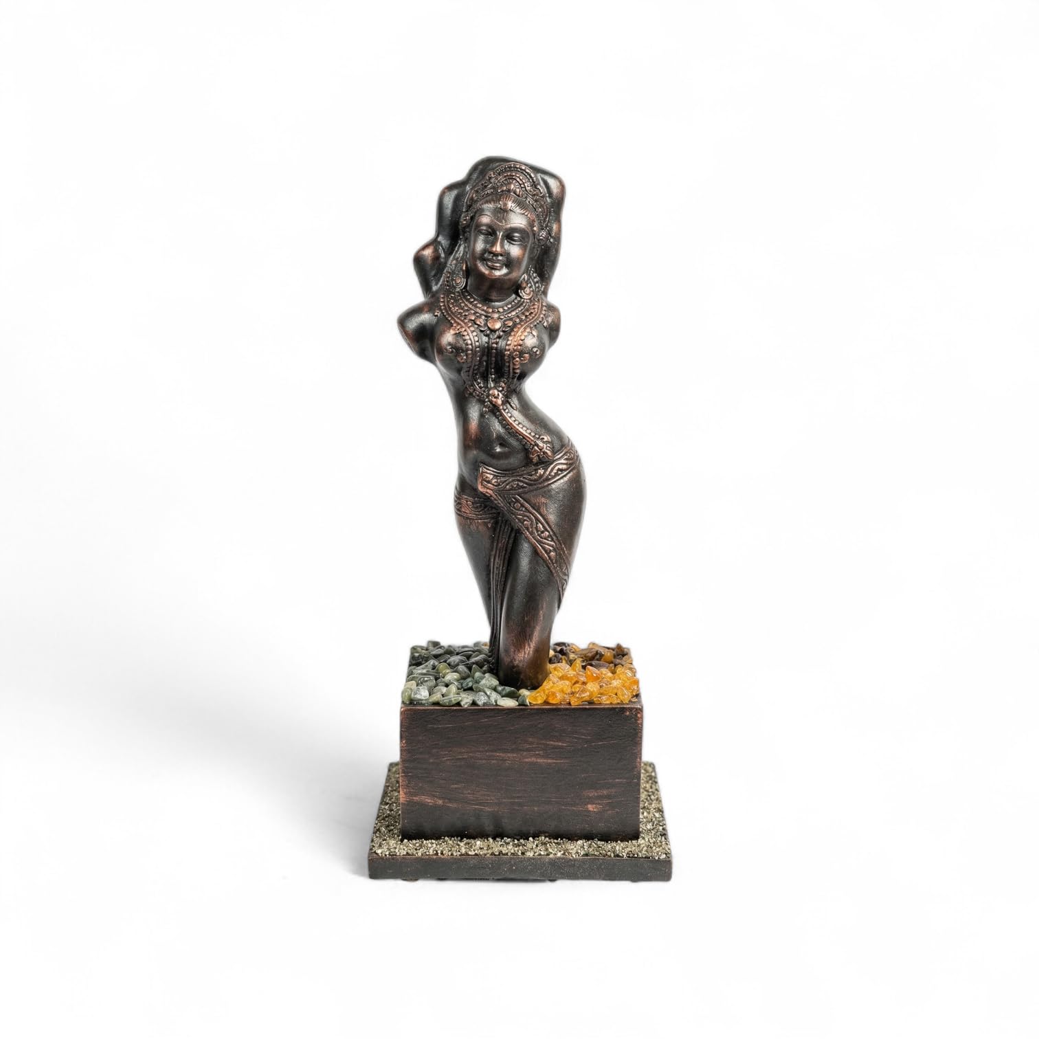 Shalabhanjika Crystal Sculpture repli Figurine | Tribhanga Mudra Decorative Idol with Pyrite Citrine Green Aventurine Clear Quartz Tiger Eye | Home Décor Showpiece for Living Room Office Shel