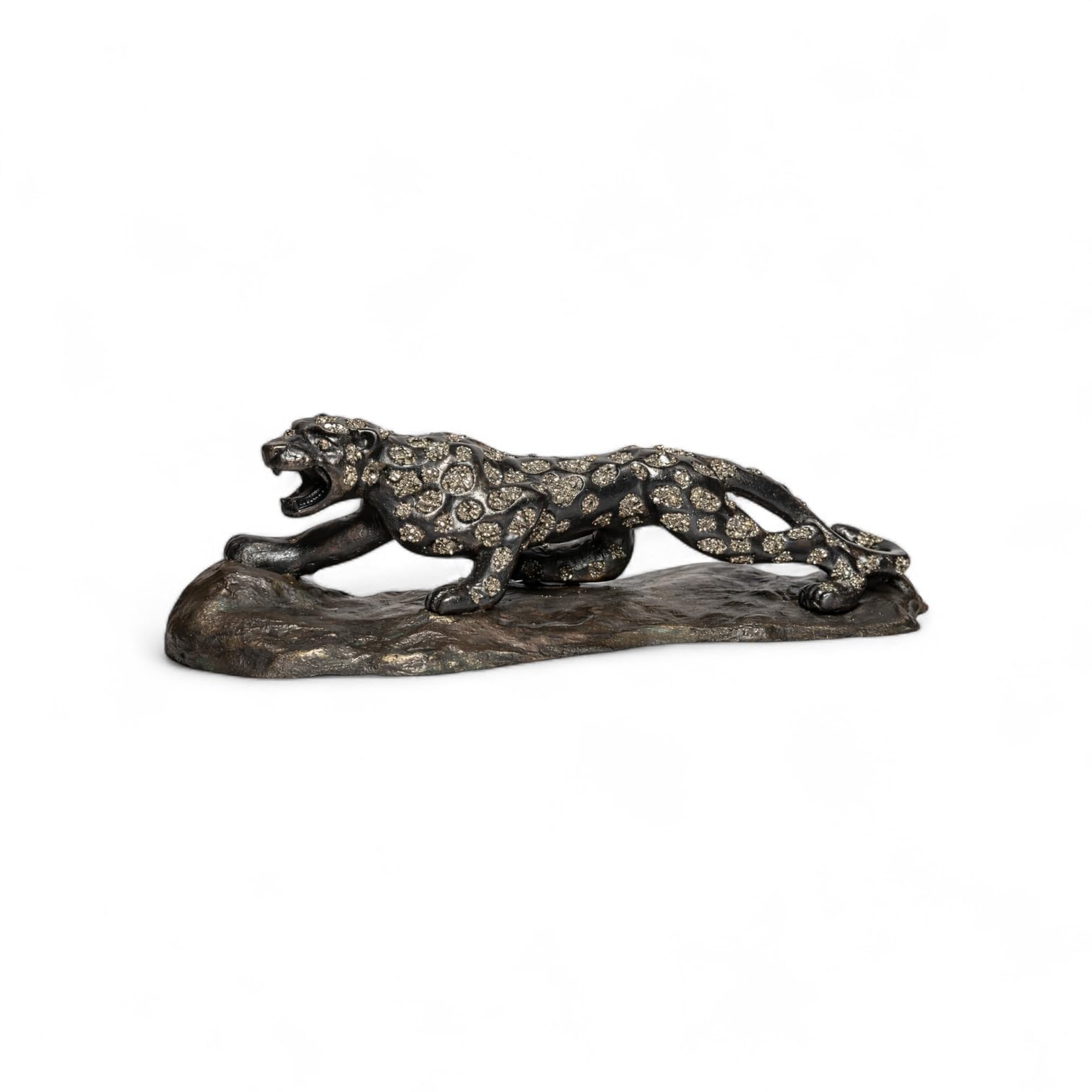 Jaguar Figurine with Pyrite Crystal Engraving | Decorative Animal Showpiece for Home Décor, Office Desk, Shelf & Gifting | Resin Statue 