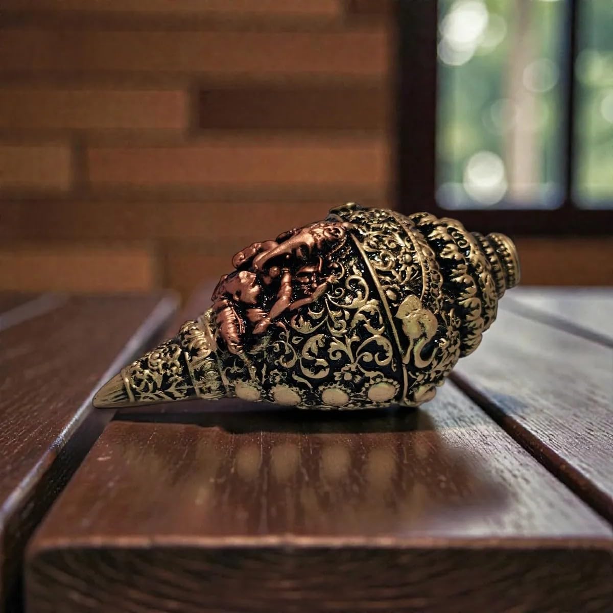 Shubh Ganesh Shankh Idol Antique Finish | Decorative Ganesh Showpiece for Home Décor, Office, Shelf & Gifting | Resin Spiritual Figurine