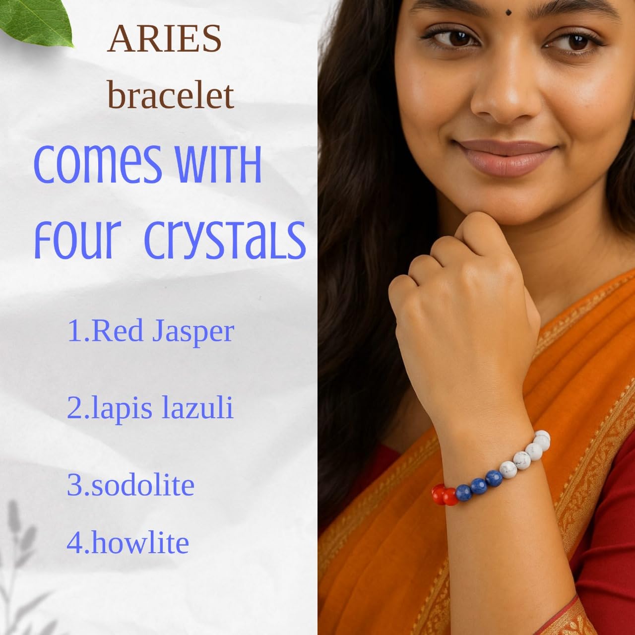 Aries Zodiac Mesh Rashi Healing Crystal Bracelet Natural Reiki Feng-Shui Healing Crystal Gem Stone Crystal Bracelet for Strength, Health & Prosperity Comes with FREE Natural Pyrite Stone