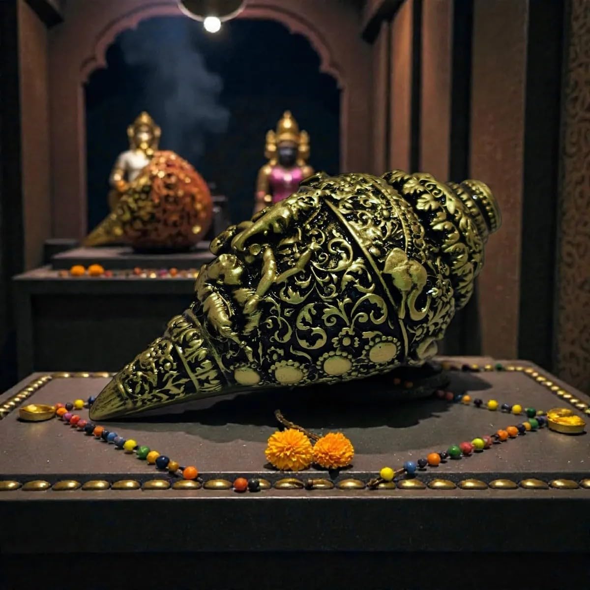 Shubh Ganesh Shankh Idol Antique Finish | Decorative Ganesh Showpiece for Home Décor, Office, Shelf & Gifting | Resin Spiritual Figurine
