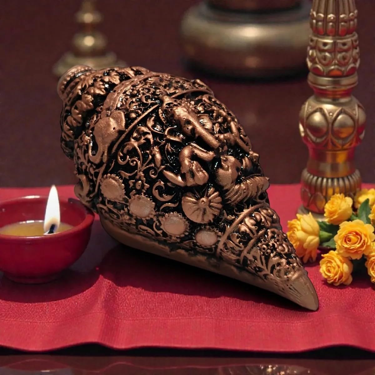 Shubh Ganesh Shankh Idol Antique Finish | Decorative Ganesh Showpiece for Home Décor, Office, Shelf & Gifting | Resin Spiritual Figurine