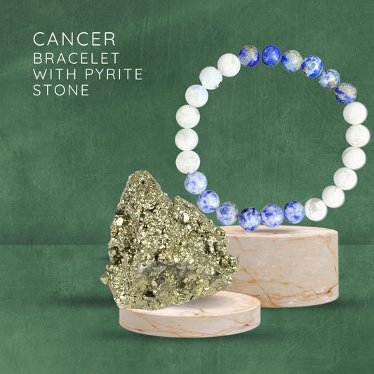 Handmade Cancer Zodiac Karka Rashi Healing Crystal Bracele Natural Reiki Feng-Shui Healing Crystal Gem Stone Crystal Bracelet for Wealth, Love & Wellness Comes with FREE Natural Pyrite Stone