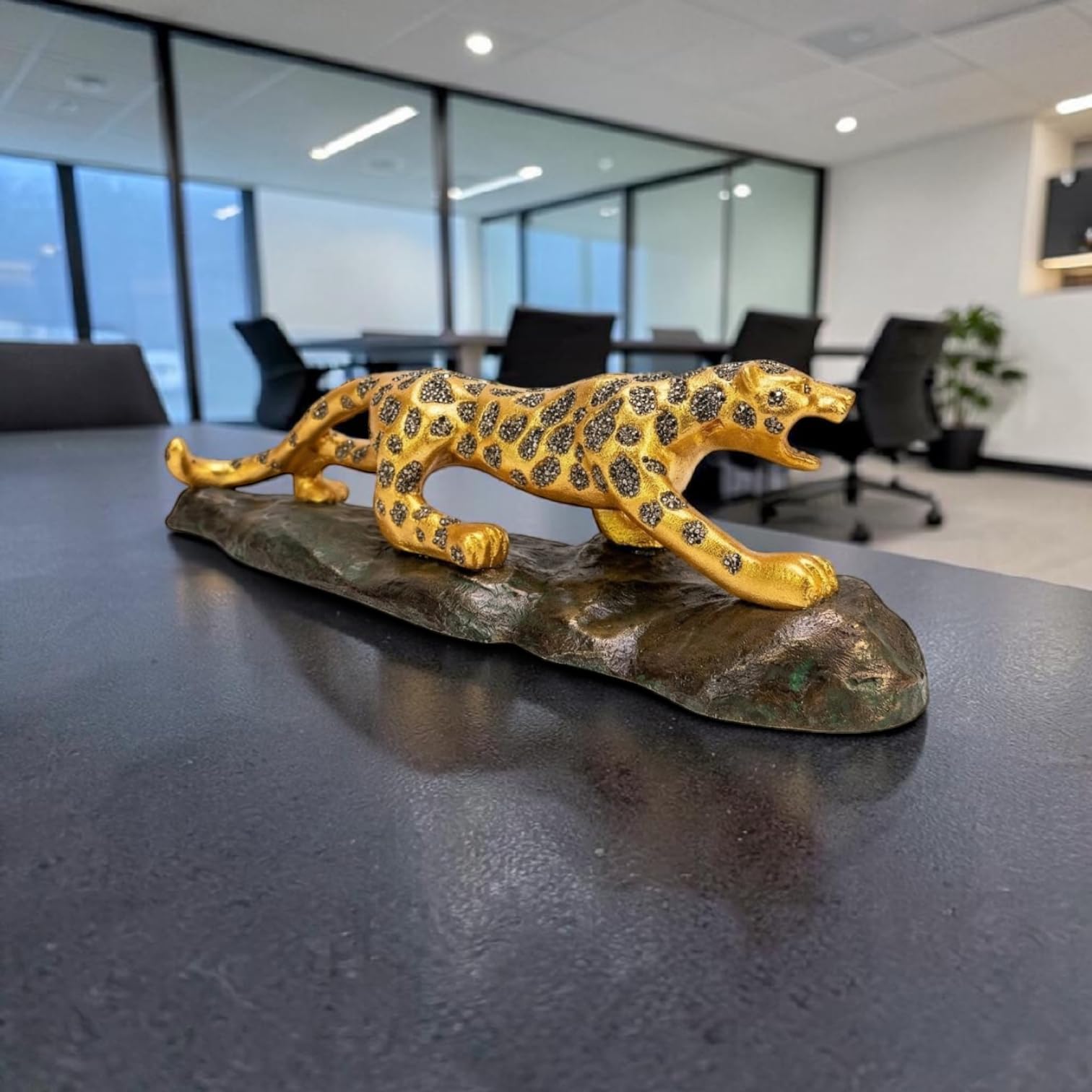 Jaguar Figurine with Pyrite Crystal Engraving | Decorative Animal Showpiece for Home Décor, Office Desk, Shelf & Gifting | Resin Statue 