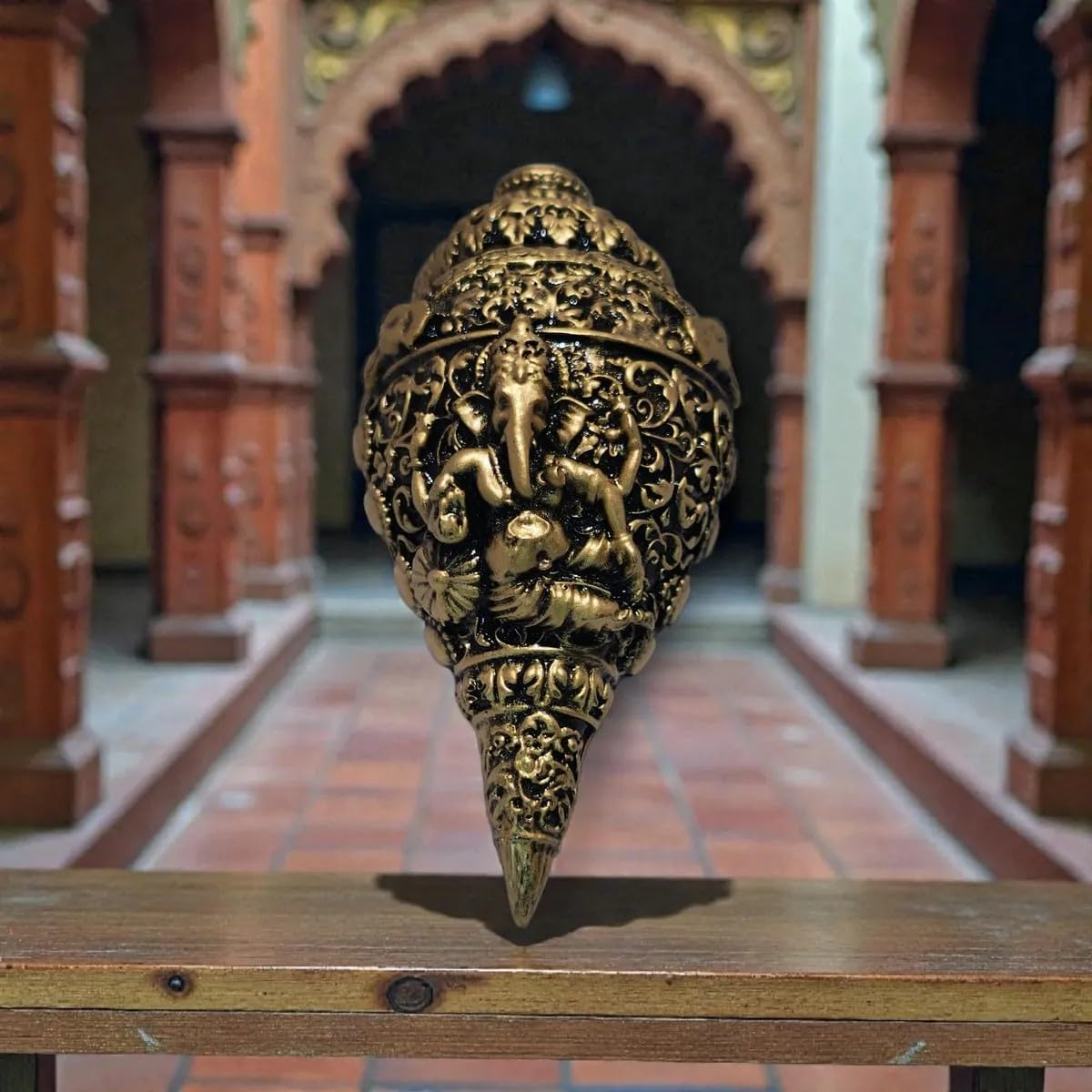 Shubh Ganesh Shankh Idol Antique Finish | Decorative Ganesh Showpiece for Home Décor, Office, Shelf & Gifting | Resin Spiritual Figurine