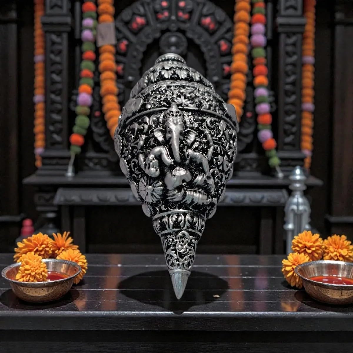 Shubh Ganesh Shankh Idol Antique Finish | Decorative Ganesh Showpiece for Home Décor, Office, Shelf & Gifting | Resin Spiritual Figurine