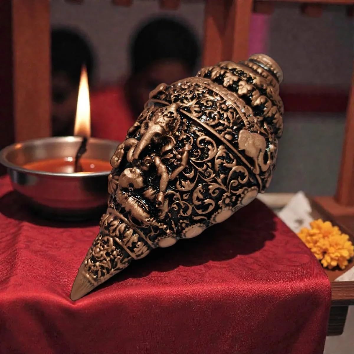 Shubh Ganesh Shankh Idol Antique Finish | Decorative Ganesh Showpiece for Home Décor, Office, Shelf & Gifting | Resin Spiritual Figurine
