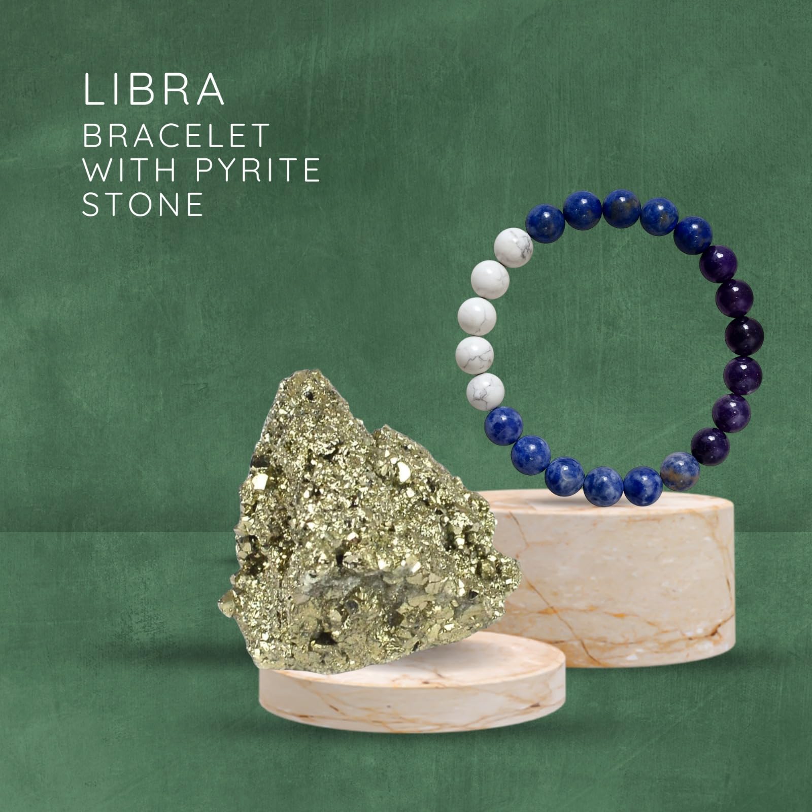 Libra Zodiac Tula Rashi Healing Crystal Bracelet Natural Reiki Feng Shui Healing Crystal Gem Stone Crystal Bracelet for Prosperity, Health & Balance Comes with FREE Natural Pyrite Stone