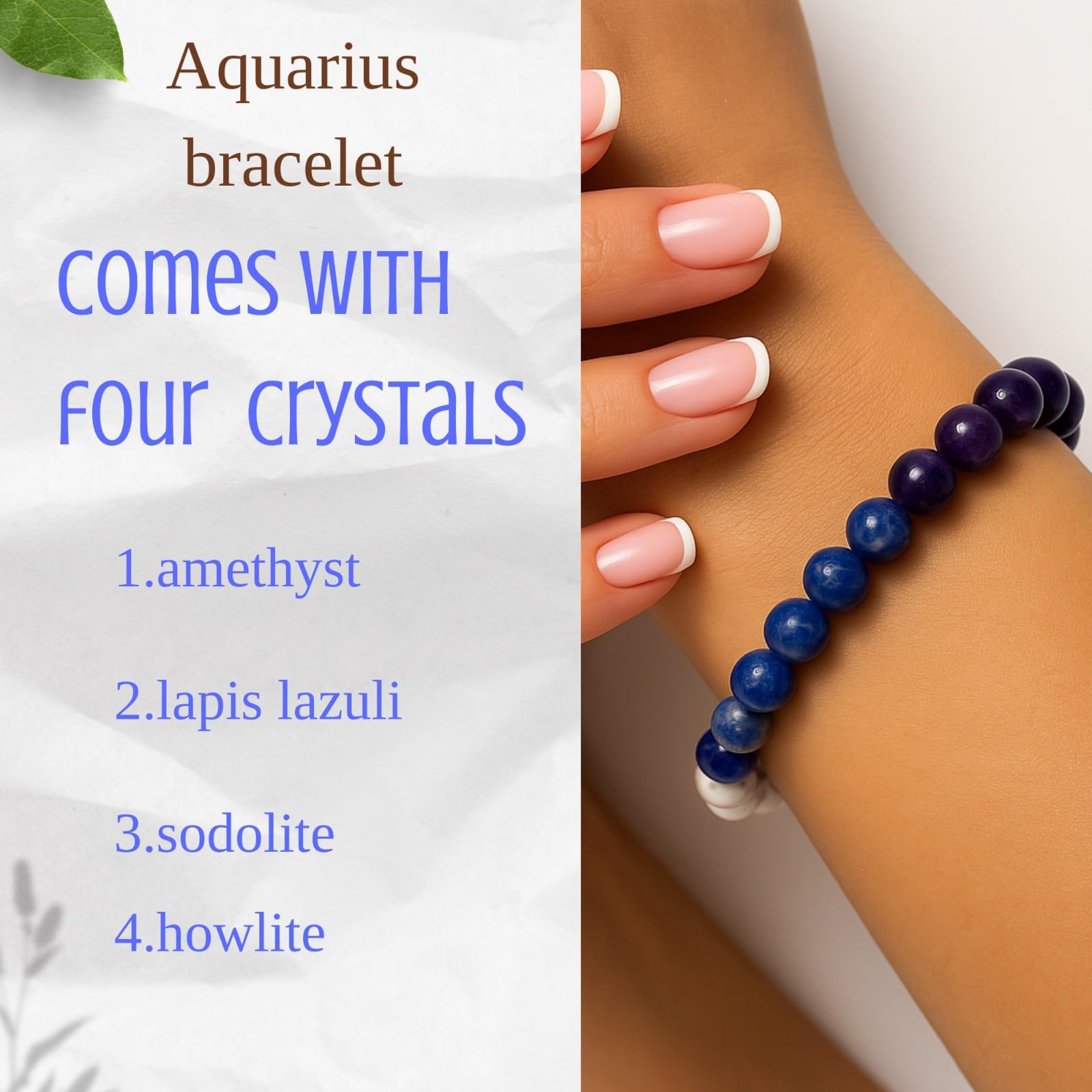 Aquarius Zodiac Kumbh Rashi Healing Crystal Bracelet Natural Reiki Feng-Shui Healing Crystal Gem Stone Crystal Bracelet for Economic Growth