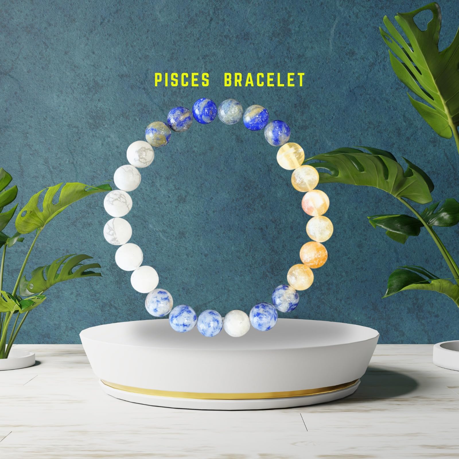 Handmade Pisces Zodiac Meen Rashi Healing Crystal Bracelet Natural Reiki Feng-Shui Healing Crystal Gem Stone Crystal Bracelet for Prosperity