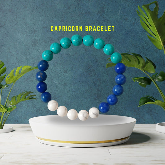 Capricorn Zodiac Makar Rashi Healing Crystal Bracelet Natural Reiki Feng-Shui Healing Crystal Gem Stone Crystal Bracelet for Family Balance & Good Health