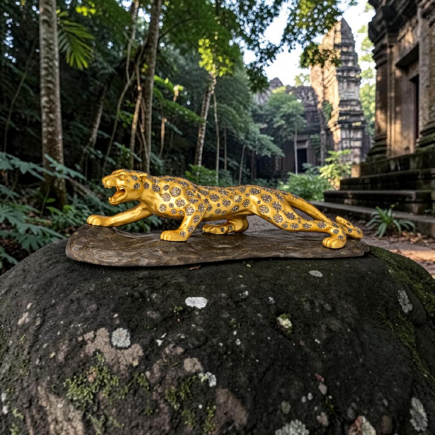 Jaguar Figurine with Pyrite Crystal Engraving | Decorative Animal Showpiece for Home Décor, Office Desk, Shelf & Gifting | Resin Statue 