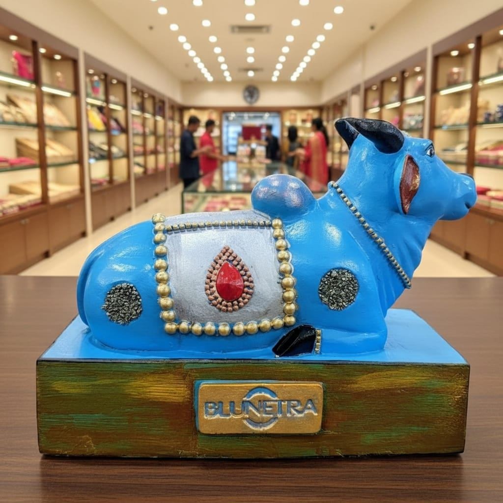 BLUNETRA Pyrite Engraved Nandi – Vastu Bull Idol for Wealth, Business Growth & Positive Energy | Premium Poly Resin Decorative Showpiece for Home, Office & Shop