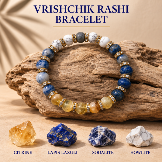 Scorpio Zodiac Vrishchik Rashi Healing Crystal Bracelet Natural Reiki Feng-Shui Healing Crystal Gem Stone Crystal Bracelet for Prosperity
