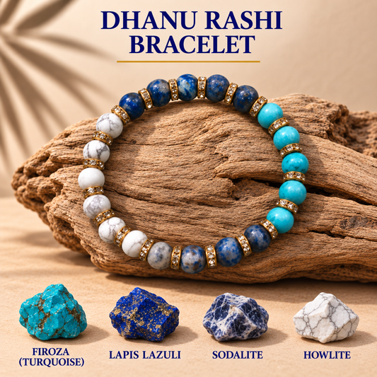 Sagittarius Birthstone Dhanu Rashi Healing Crystal Bracelet Natural Reiki Feng-Shui Healing Crystal Gem Stone Crystal Bracelet for Luck, Love & Wellness Comes with FREE Natural Pyrite Stone