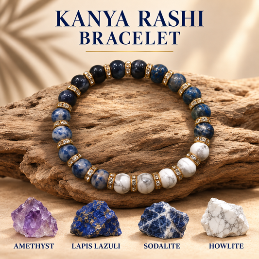 Handmade Virgo Zodiac Kanya Rashi Healing Crystal Bracelet Natural Reiki Feng-Shui Healing Crystal Gem Stone Crystal Bracelet for Economic Growth