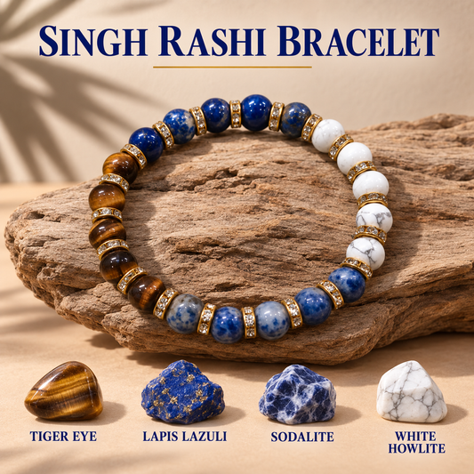 LEO Zodiac Singh Rashi Healing Crystal Bracelet Natural Reiki Feng-Shui Healing Crystal Gem Stone Crystal Bracelet for Wealth