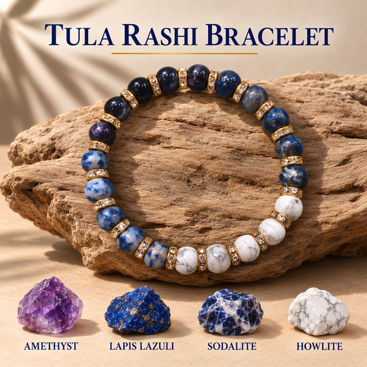 Libra Zodiac Tula Rashi Healing Crystal Bracelet Natural Reiki Feng Shui Healing Crystal Gem Stone Crystal Bracelet for Prosperity, Health & Balance Comes with FREE Natural Pyrite Stone