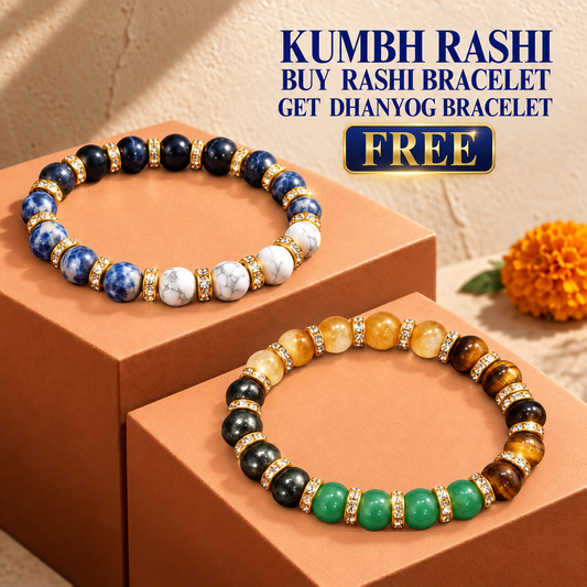 Aquarius Zodiac Kumbh Rashi Healing Crystal Bracelet Natural Reiki Feng-Shui Healing Crystal Gem Stone Crystal Bracelet for Economic Growth