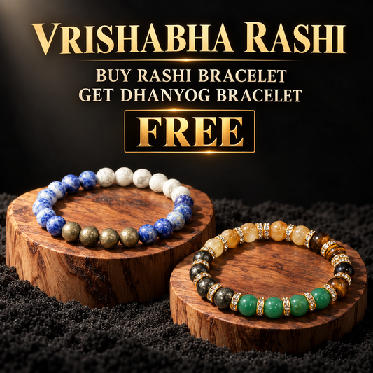 Taurus Zodiac Vrishabha Rashi Healing Crystal Bracelet Natural Reiki Feng-Shui Healing Crystal Gem Stone Crystal Bracelet for Wealth, Health & Prosperity Comes with FREE Natural Pyrite Stone