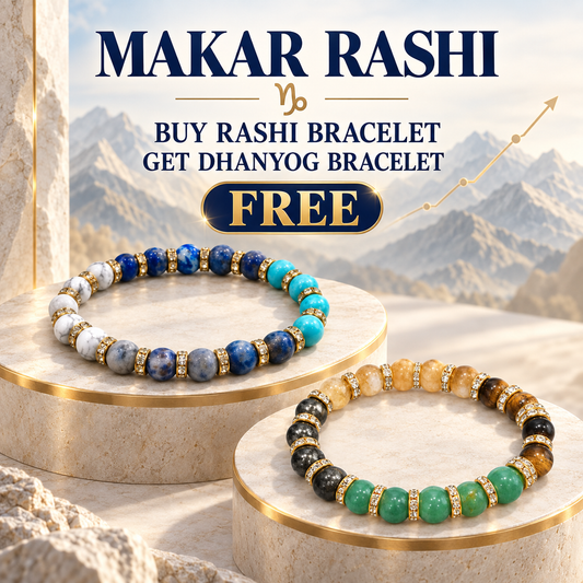 Capricorn Zodiac Makar Rashi Healing Crystal Bracelet Natural Reiki Feng-Shui Healing Crystal Gem Stone Crystal Bracelet for Family Balance & Good Health