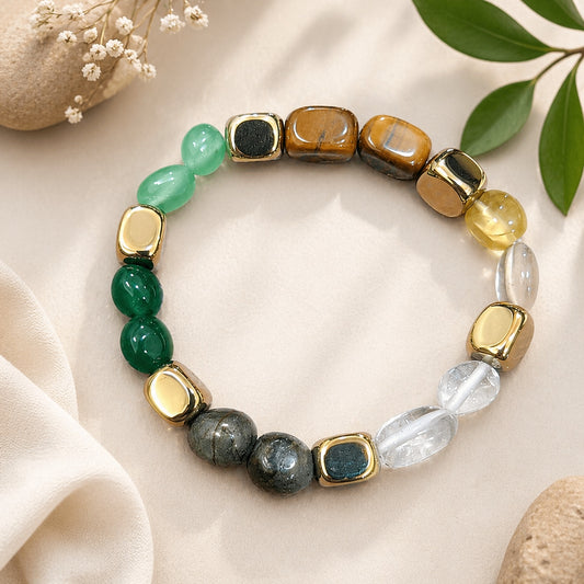 Vastu Crystal Healing Bracelet for Women With Pyrite Citrine Green Aventurine Tiger Eye Clear Quartz for Wealth Prosperity Positive Energy Stylish Spiritual Jewelry