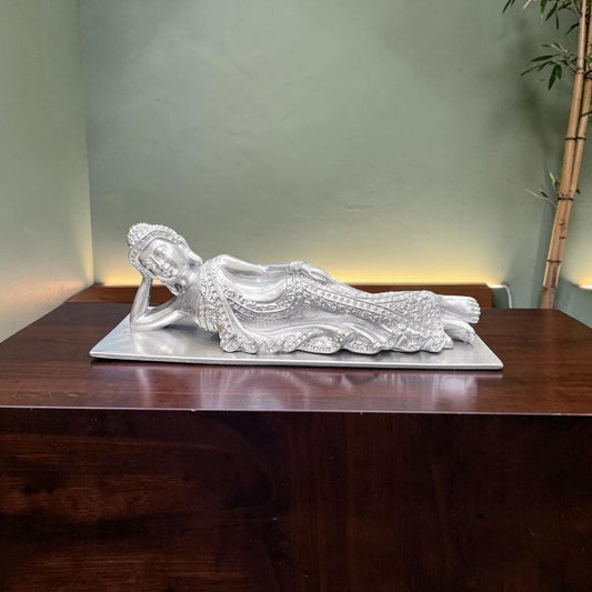 Reclining Buddha Decorative Statue Antique Gold Finish | Meditation Buddha Showpiece for Home Décor, Living Room, Office & Gifting | Resin Figurine (Golden_1)