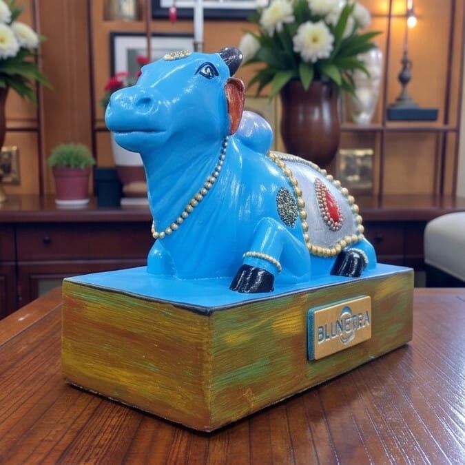 BLUNETRA Pyrite Engraved Nandi – Vastu Bull Idol for Wealth, Business Growth & Positive Energy | Premium Poly Resin Decorative Showpiece for Home, Office & Shop